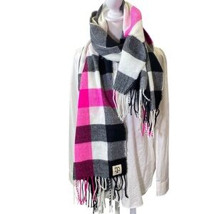 T MOBILE Plaid black pink white gray fringe soft scarf